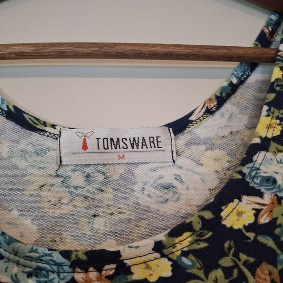 Tomsware Sz Med Jersey Stretch Blue Yellow Floral Sleeveless Y2K Skater Dress - Picture 4 of 8